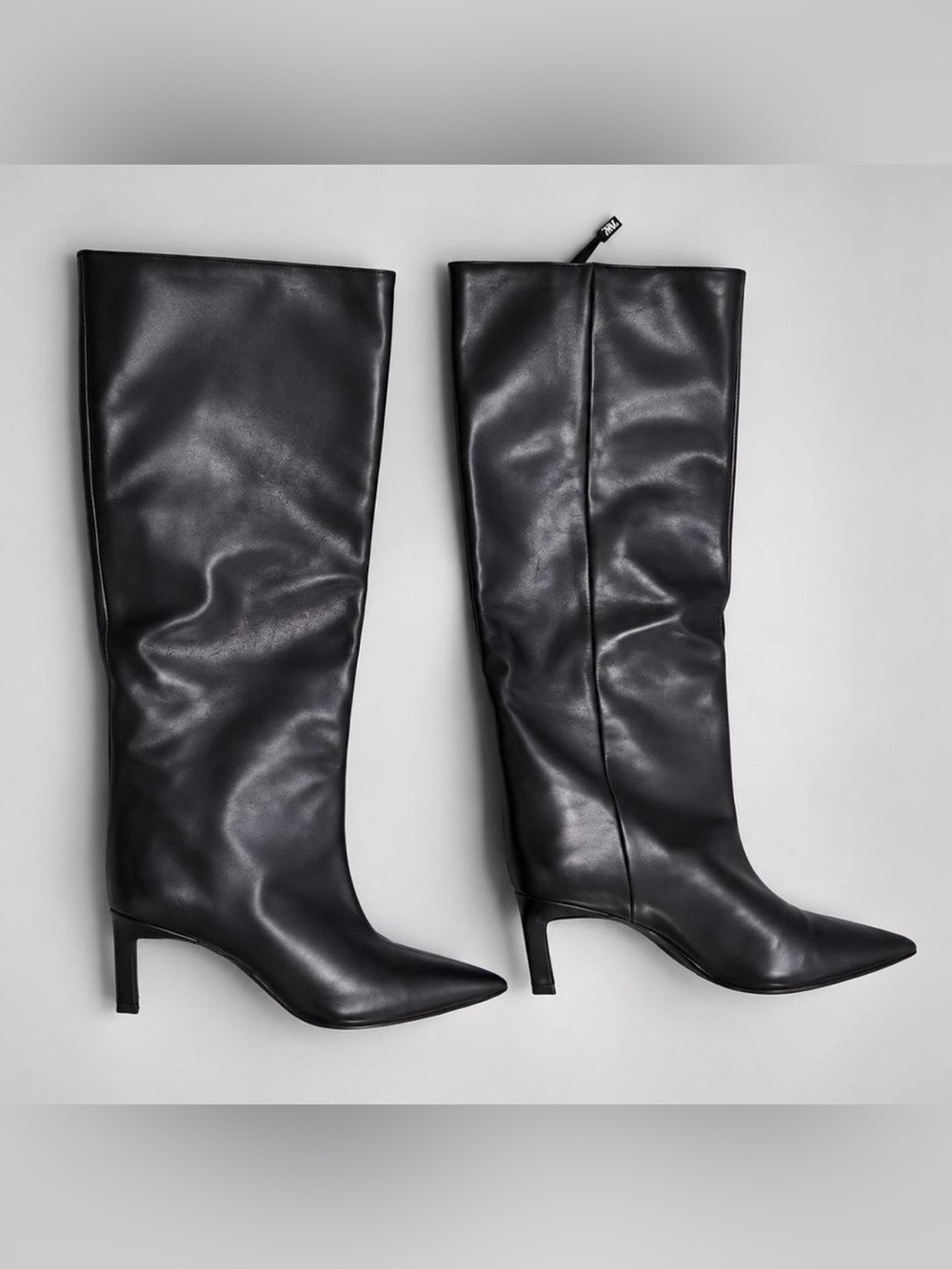 Zara Black Knee-High Pointed Toe Heeled Boots